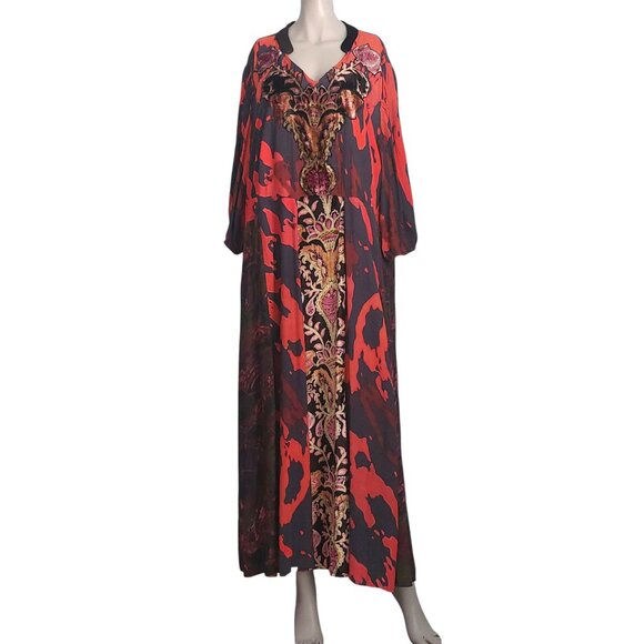 SOFT SURROUNDINGS Maxi Dress 22W Velvet Trim Boho Chic V Neck Lined "Epiphany" - Picture 4 of 14